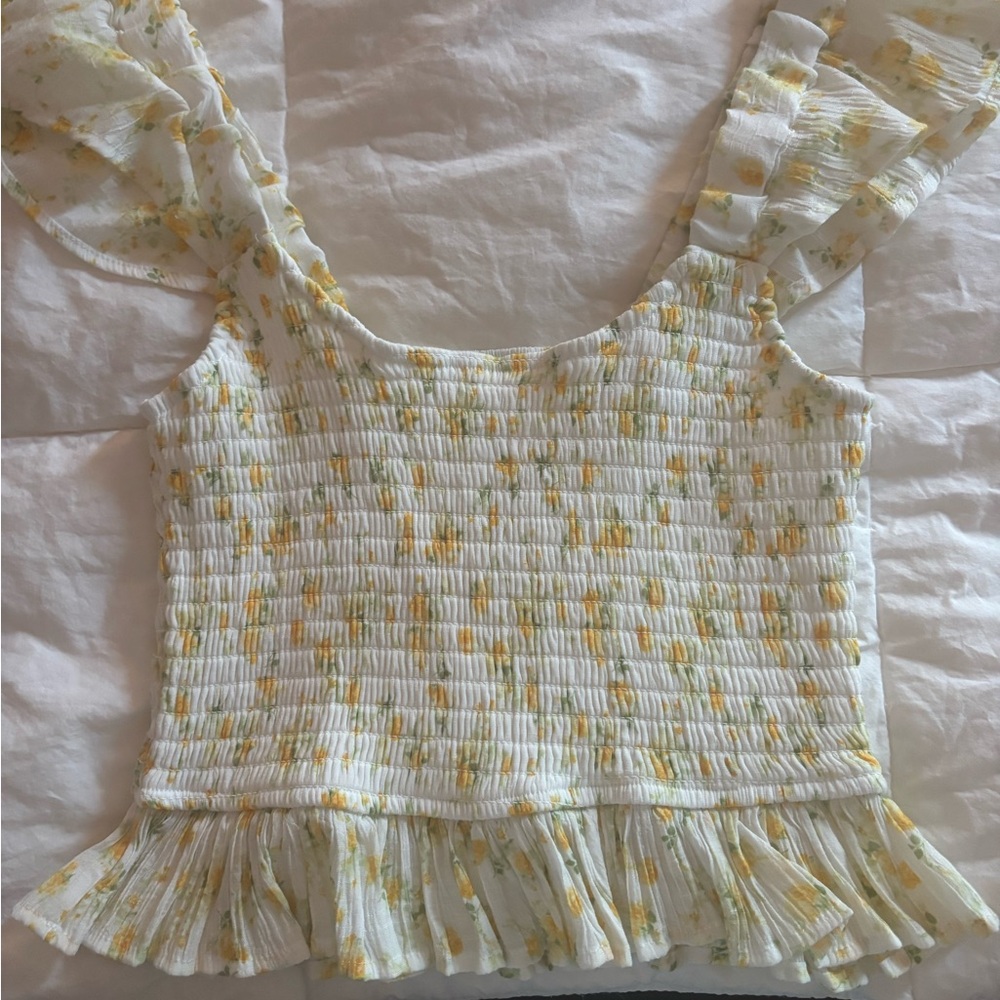 Altar'd State Yellow Floral Smocked Blouse